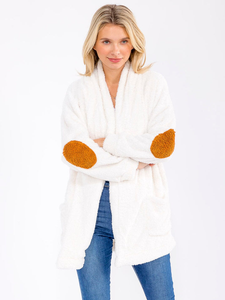 WOMEN'S LONG SLEEVE OPEN FRONT POCKETS SHERPA CARDIGAN