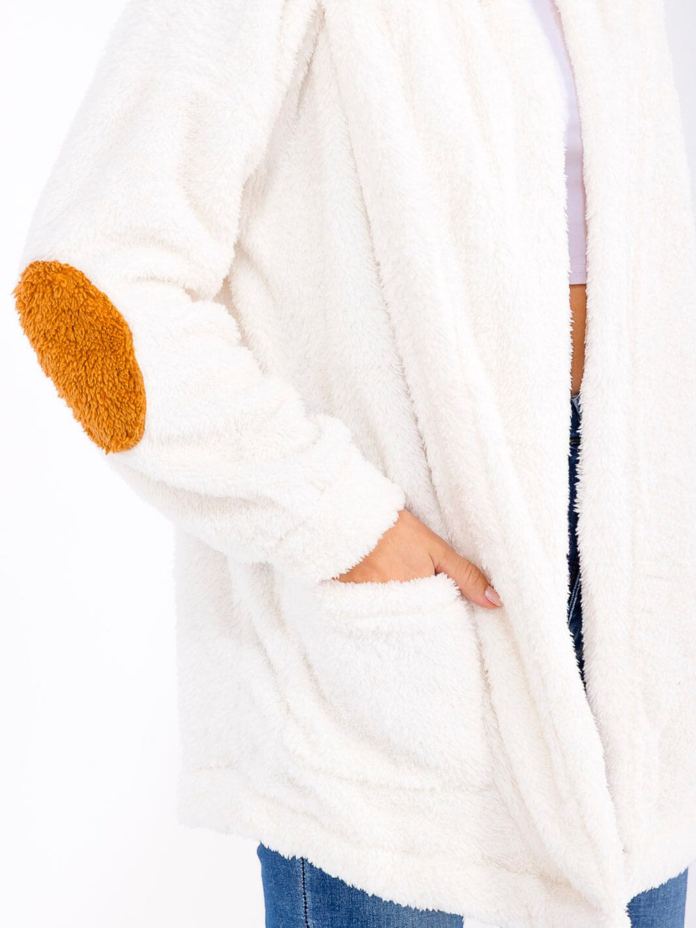 WOMEN'S LONG SLEEVE OPEN FRONT POCKETS SHERPA CARDIGAN