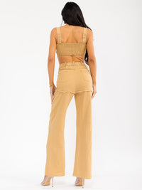WOMEN'S SLEEVELESS CROP TOP & BUTTON CLOSURE PANTS SOLID 2PC. SET