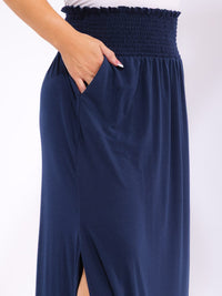 PLUS SIZE ELASTIC WAIST SIDE SLIT FRONT POCKETS MAXI SKIRT