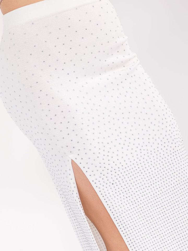 WOMEN'S ELASTIC WAIST SIDE SLIT STUDS MIDI SKIRT