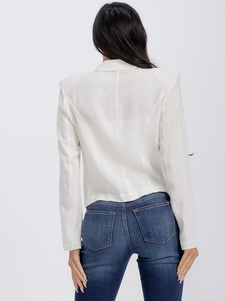 WOMEN'S LONG SLEEVE BUTTONS DETAILED SOLID BLAZER