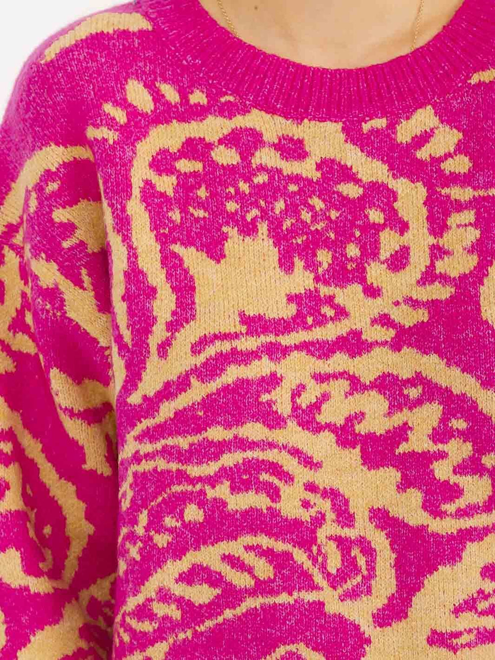 WOMEN'S LONG SLEEVE KNIT PULLOVER COLORBLOCK PRINT SWEATER