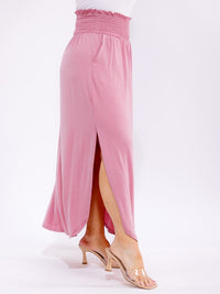 PLUS SIZE ELASTIC WAIST SIDE SLIT FRONT POCKETS MAXI SKIRT