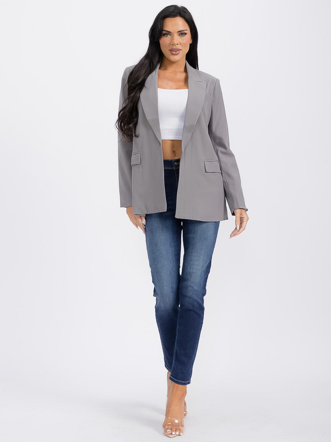 WOMEN'S LONG SLEEVE BUTTON CLOSURE SOLID BLAZER