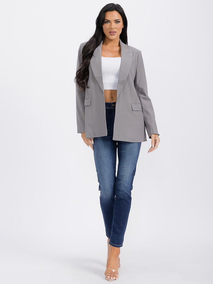WOMEN'S LONG SLEEVE BUTTON CLOSURE SOLID BLAZER