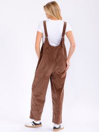 WOMEN'S SLEEVELESS FRONT POCKETS WIDE LEG CORDUROY JUMPSUIT