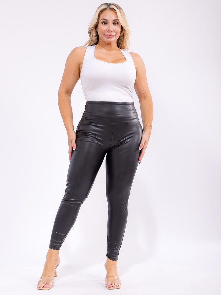PLUS SIZE ELASTIC WAIST PU PLEATHER SKINNY PANTS