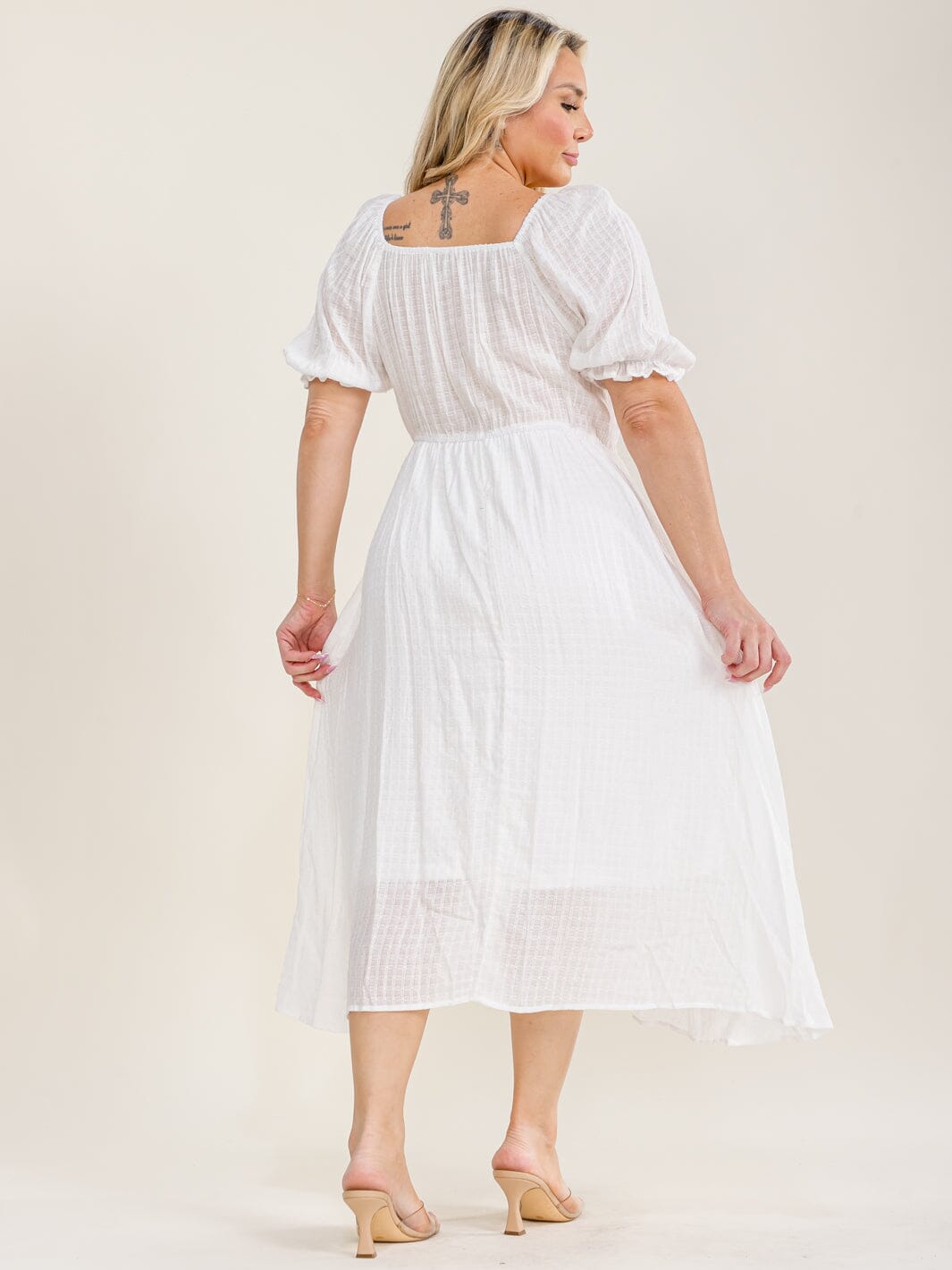 PLUS SIZE SHORT SLEEVE SQUARE POCKETS SMOCK MAXI DRESS