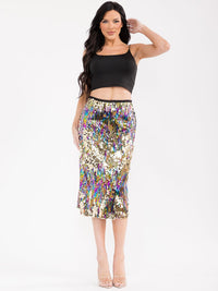 WOMEN'S ZIP UP MULTI COLOR SEQUINS MIDI SKIRT