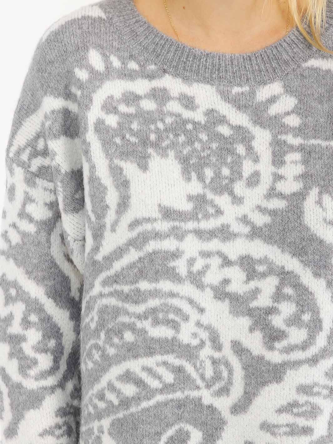 WOMEN'S LONG SLEEVE KNIT PULLOVER COLORBLOCK PRINT SWEATER