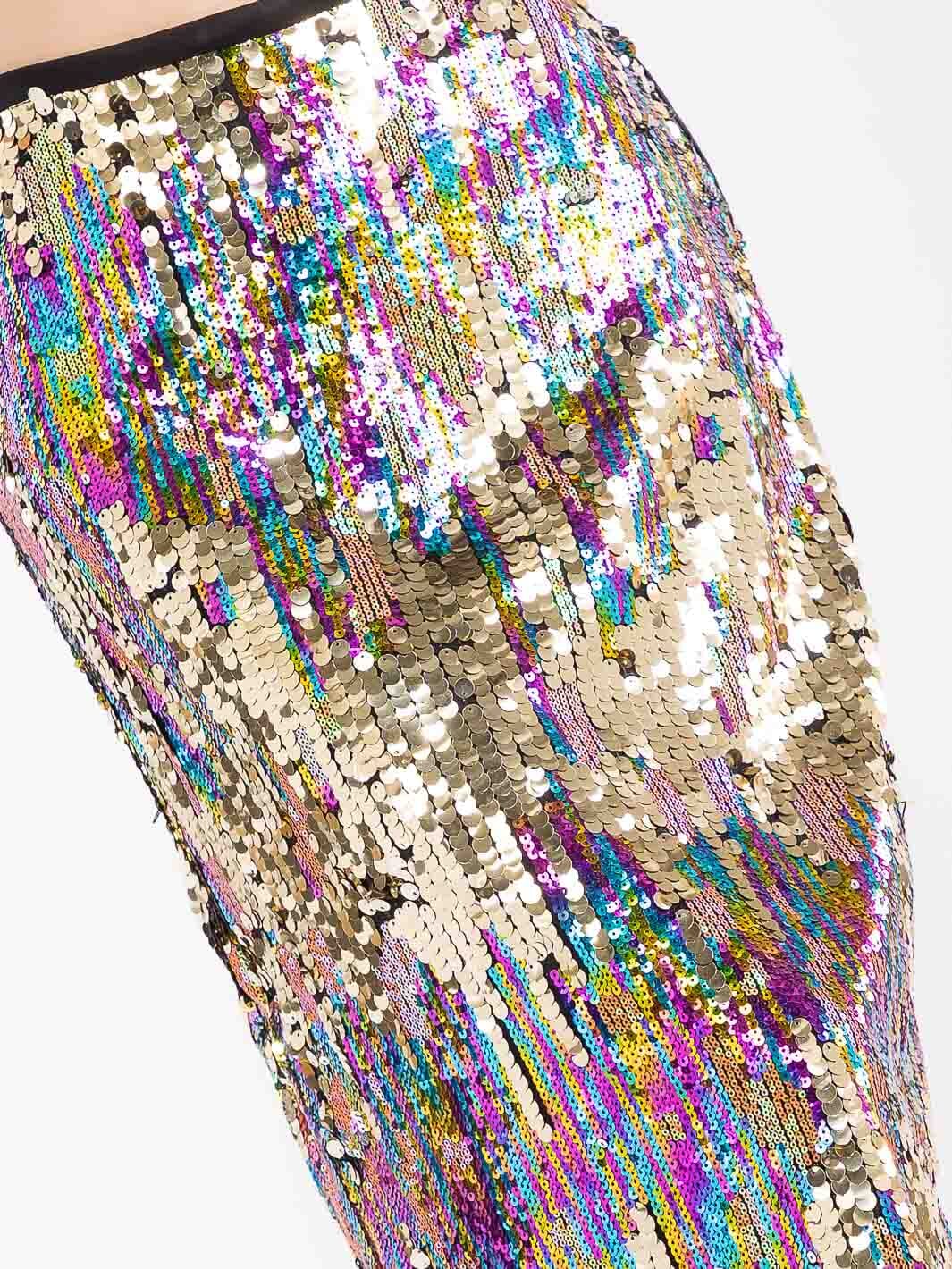 WOMEN'S ZIP UP MULTI COLOR SEQUINS MIDI SKIRT