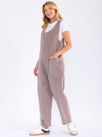 WOMEN'S SLEEVELESS FRONT POCKETS WIDE LEG CORDUROY JUMPSUIT
