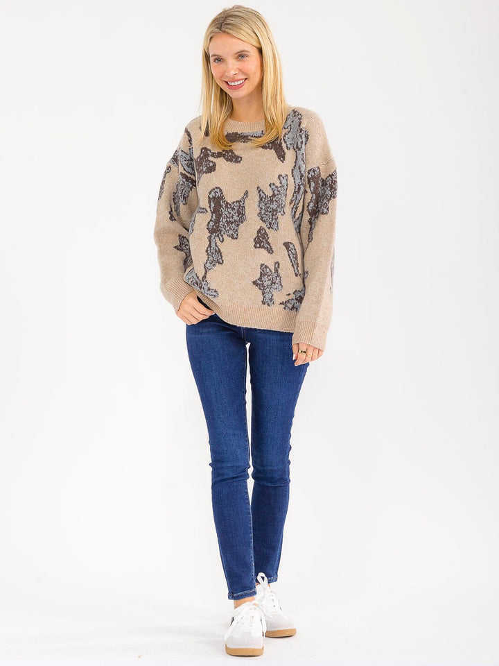 WOMEN'S LONG SLEEVE PULLOVER PRINT KNIT SWEATER