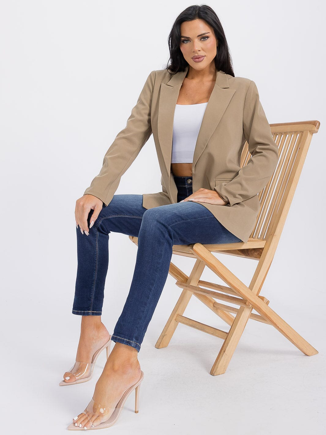 WOMEN'S LONG SLEEVE BUTTON CLOSURE SOLID BLAZER