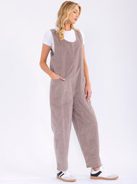 WOMEN'S SLEEVELESS FRONT POCKETS WIDE LEG CORDUROY JUMPSUIT