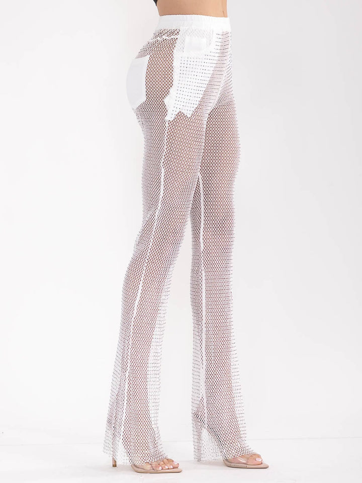 WOMEN'S ELASTIC WAIST POCKETS STUDS DETAILED WIDE LEG PANTS