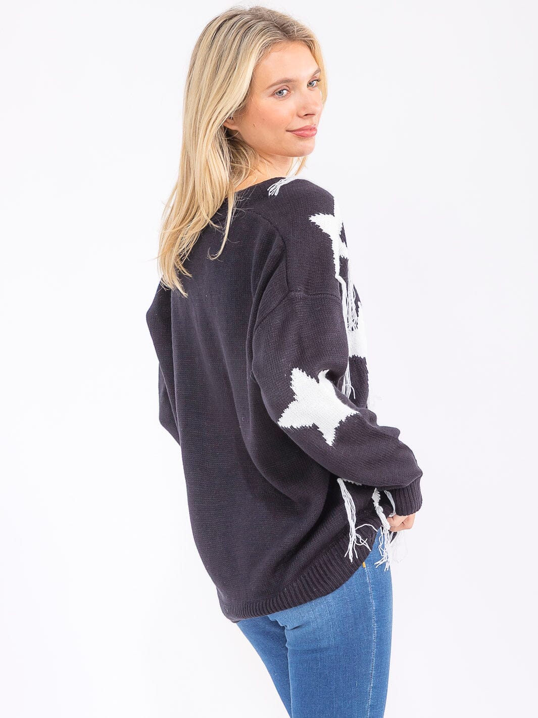 WOMEN'S LONG SLEEVE BUTTON UP STARS PRINT SWEATER