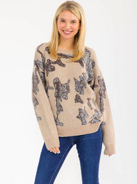 WOMEN'S LONG SLEEVE PULLOVER PRINT KNIT SWEATER