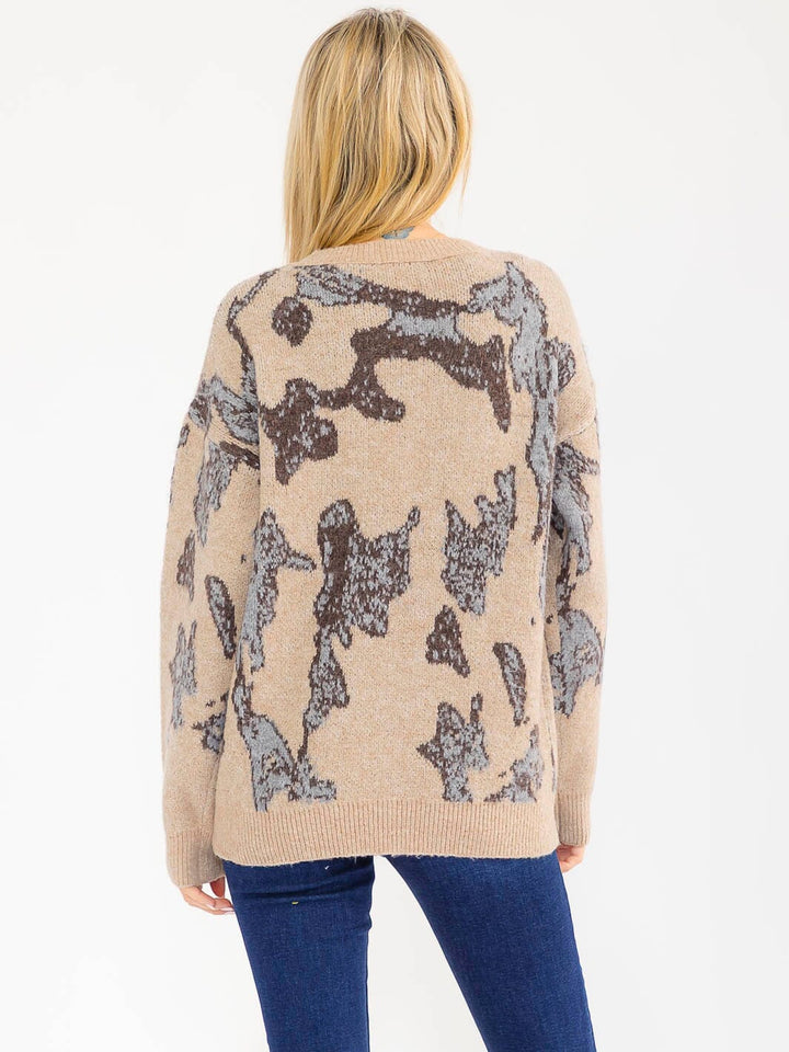 WOMEN'S LONG SLEEVE PULLOVER PRINT KNIT SWEATER