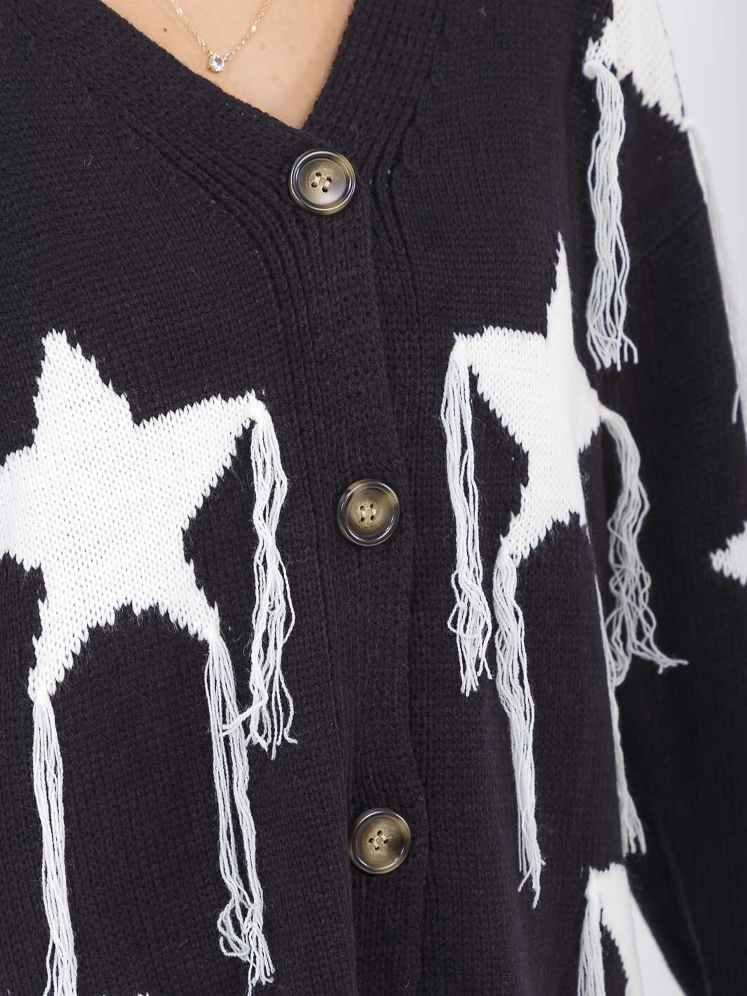 WOMEN'S LONG SLEEVE BUTTON UP STARS PRINT SWEATER