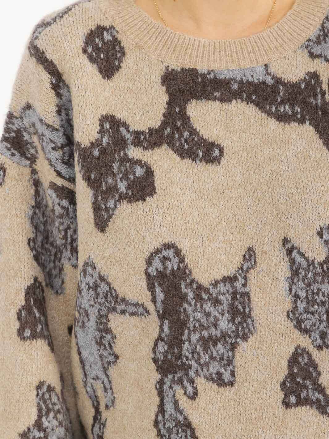 WOMEN'S LONG SLEEVE PULLOVER PRINT KNIT SWEATER