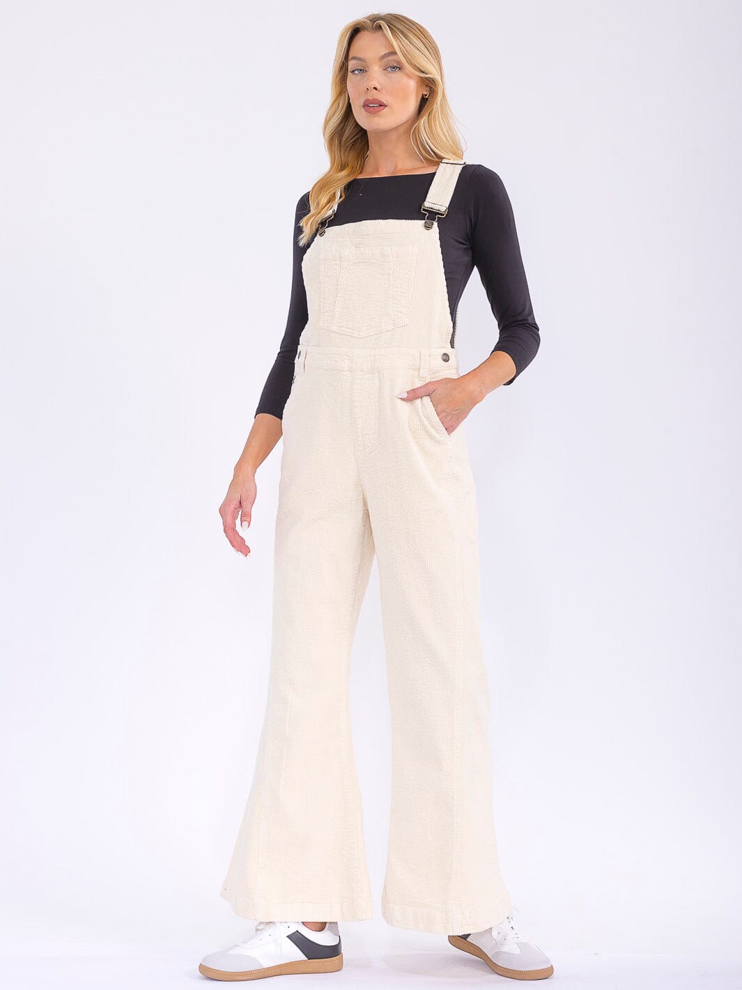 WOMEN'S SLEEVELESS POCKETS BELL LEG CORDUROY OVERALL