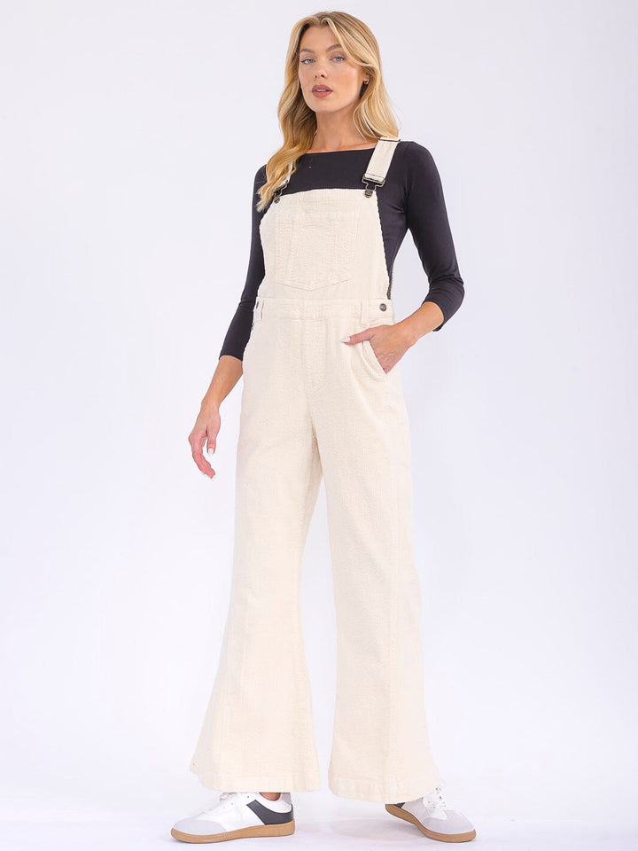 WOMEN'S SLEEVELESS POCKETS BELL LEG CORDUROY OVERALL