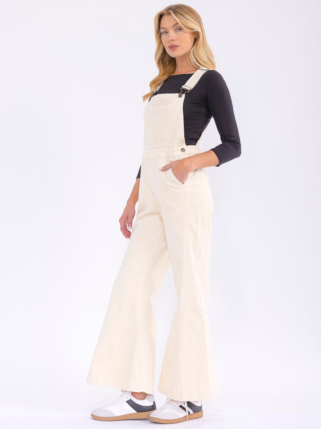 WOMEN'S SLEEVELESS POCKETS BELL LEG CORDUROY OVERALL