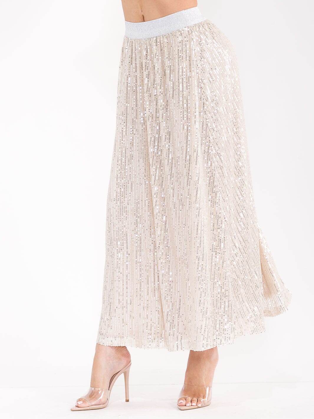WOMEN'S ELASTIC WAIST SEQUINS MAXI SKIRT