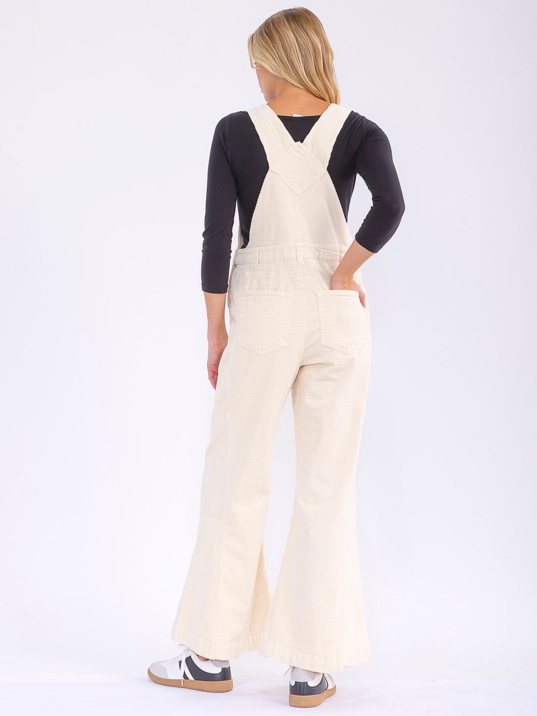 WOMEN'S SLEEVELESS POCKETS BELL LEG CORDUROY OVERALL