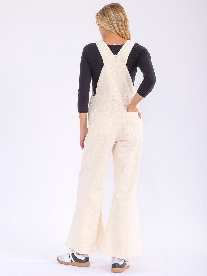 WOMEN'S SLEEVELESS POCKETS BELL LEG CORDUROY OVERALL