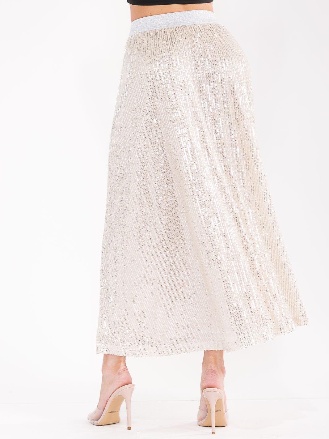 WOMEN'S ELASTIC WAIST SEQUINS MAXI SKIRT