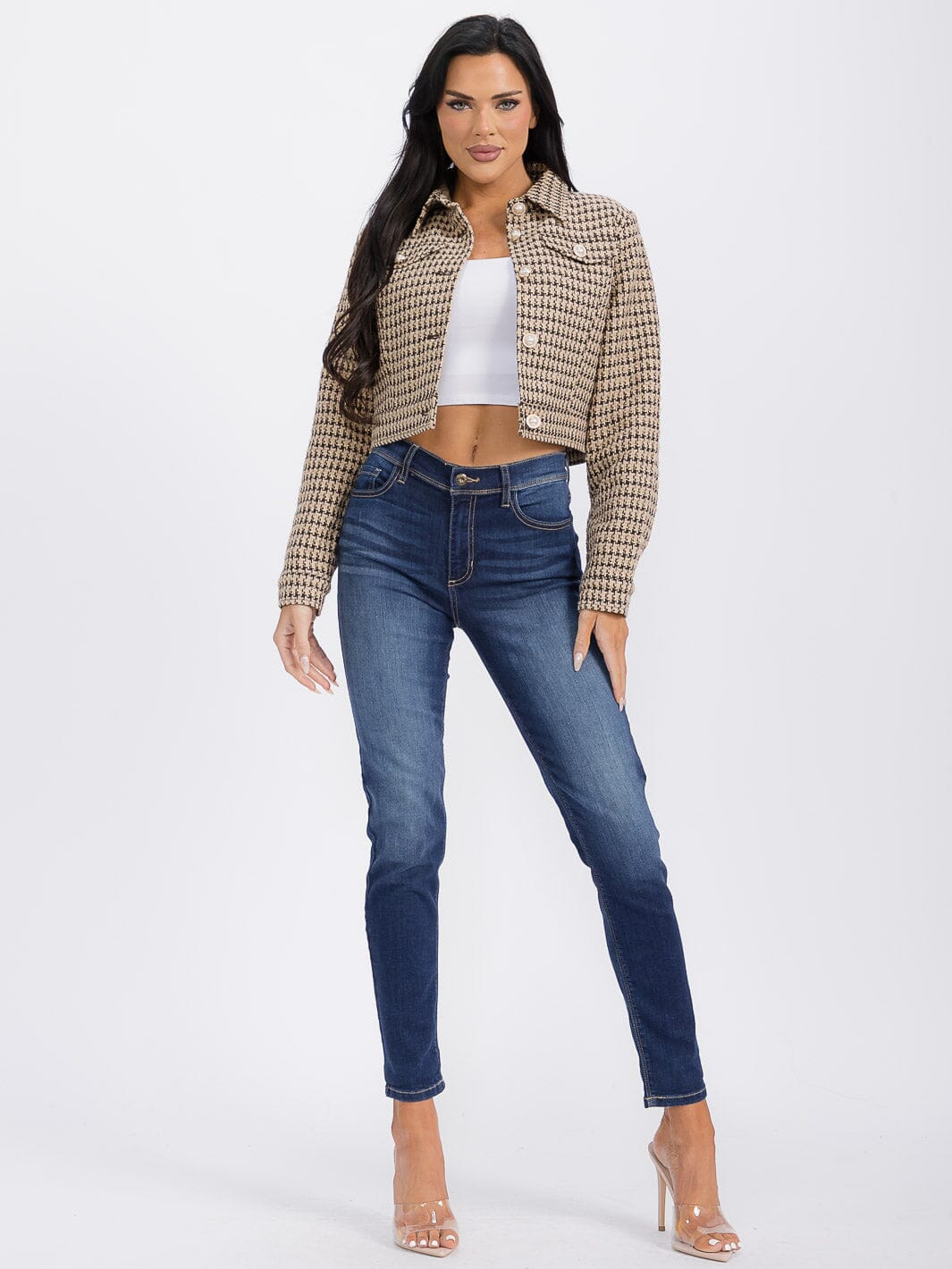 WOMEN'S LONG SLEEVE BUTTON CLOSURE TWEED BLAZER