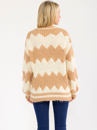 WOMEN'S LONG SLEEVE KNIT PULLOVER COLORBLOCK SWEATER