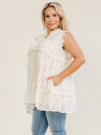 PLUS SIZE SLEEVELESS V-NECK TIERED LACE TUNIC MINI DRESS