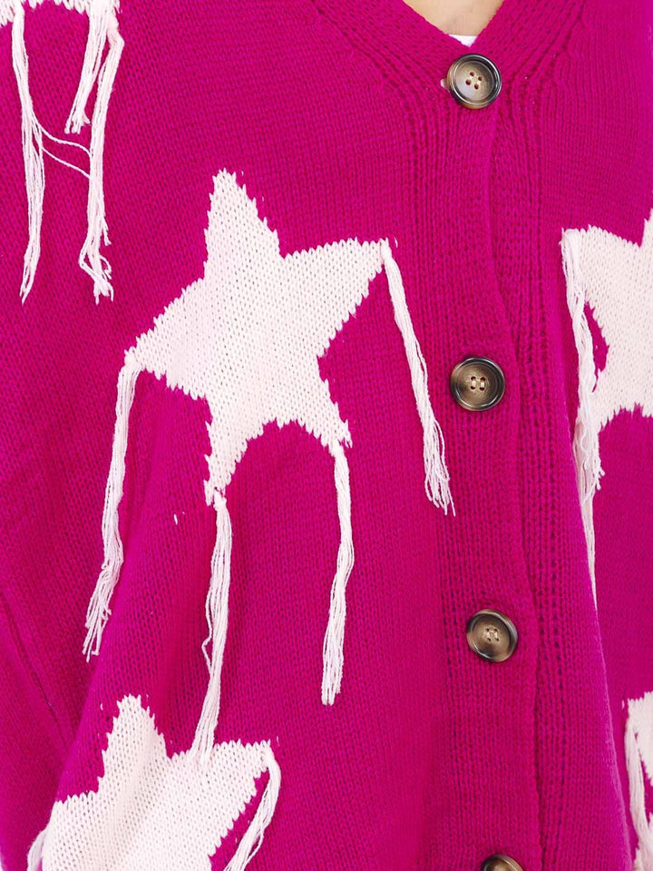 WOMEN'S LONG SLEEVE BUTTON UP STARS PRINT SWEATER