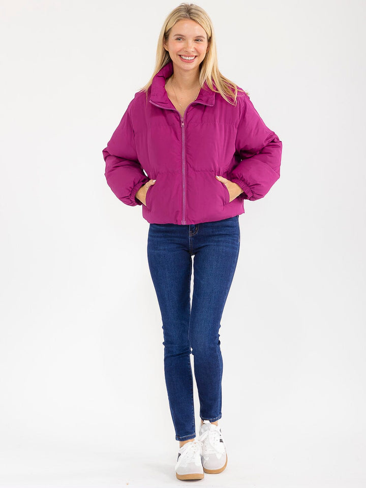 WOMEN'S LONG SLEEVE BUTTON CLOSURE FRONT POCKETS PUFFER JACKET