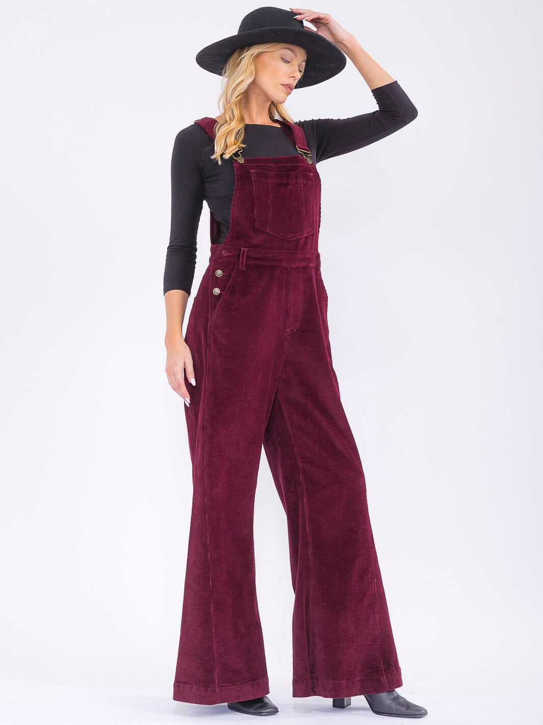 WOMEN'S SLEEVELESS POCKETS BELL LEG CORDUROY OVERALL