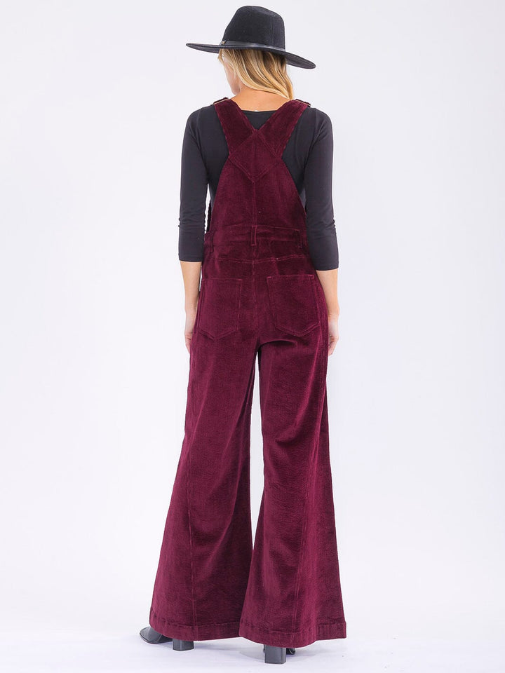WOMEN'S SLEEVELESS POCKETS BELL LEG CORDUROY OVERALL