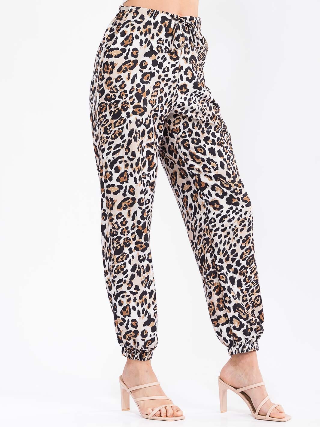 WOMEN'S ELASTIC WAIST FRONT POCKETS JOGGER ANIMAL PRINT PANTS