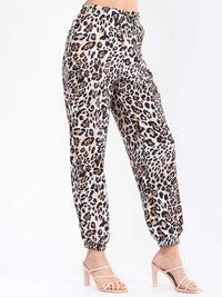WOMEN'S ELASTIC WAIST FRONT POCKETS JOGGER ANIMAL PRINT PANTS