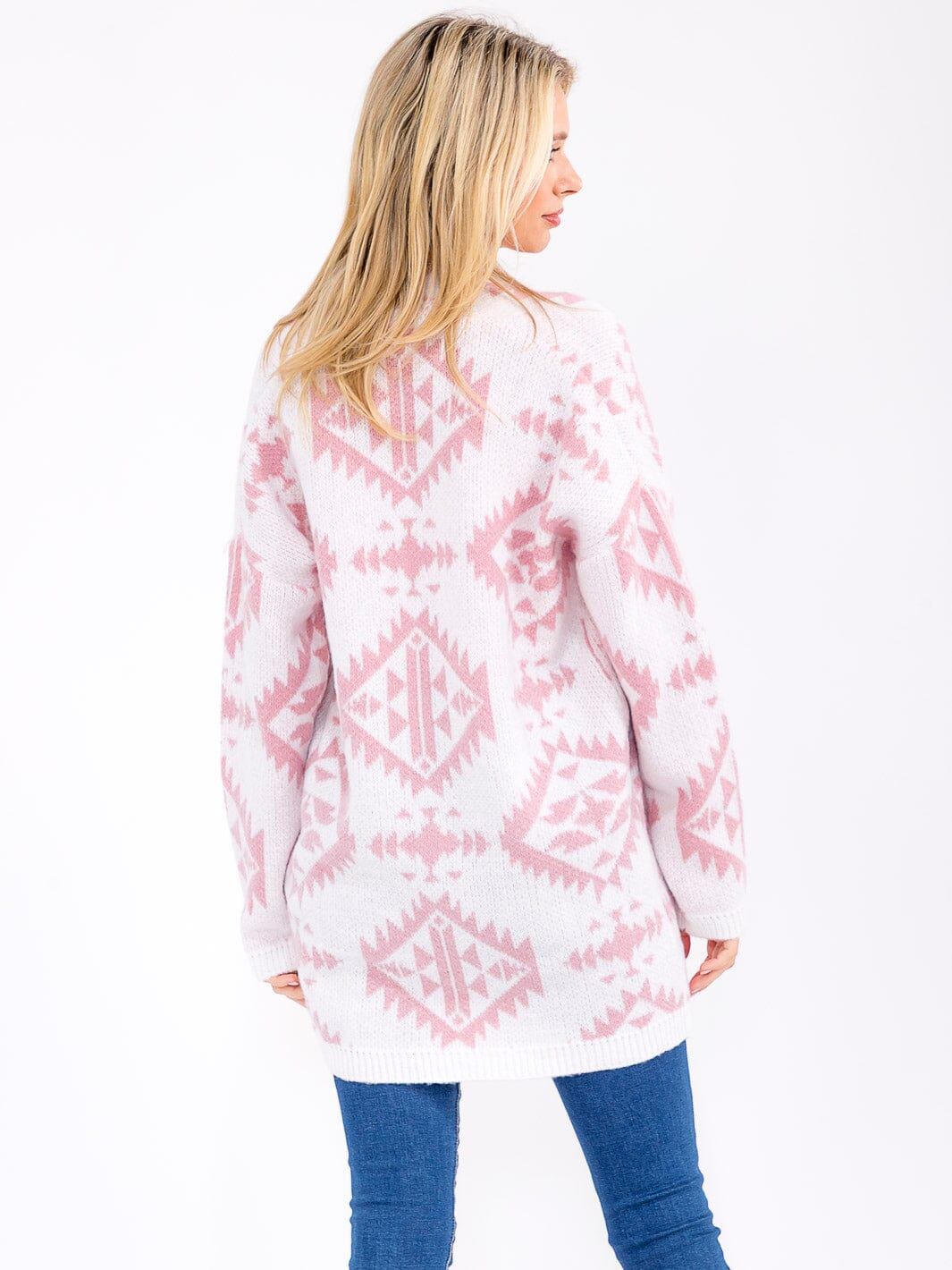 WOMEN'S LONG SLEEVE OPEN FRONT COLORBLOCK PRINT KNIT CARDIGAN