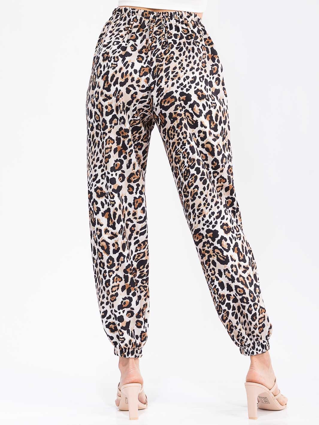 WOMEN'S ELASTIC WAIST FRONT POCKETS JOGGER ANIMAL PRINT PANTS