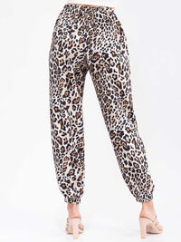 WOMEN'S ELASTIC WAIST FRONT POCKETS JOGGER ANIMAL PRINT PANTS