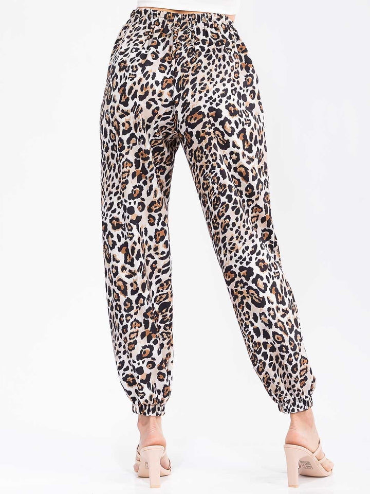 WOMEN'S ELASTIC WAIST FRONT POCKETS JOGGER ANIMAL PRINT PANTS