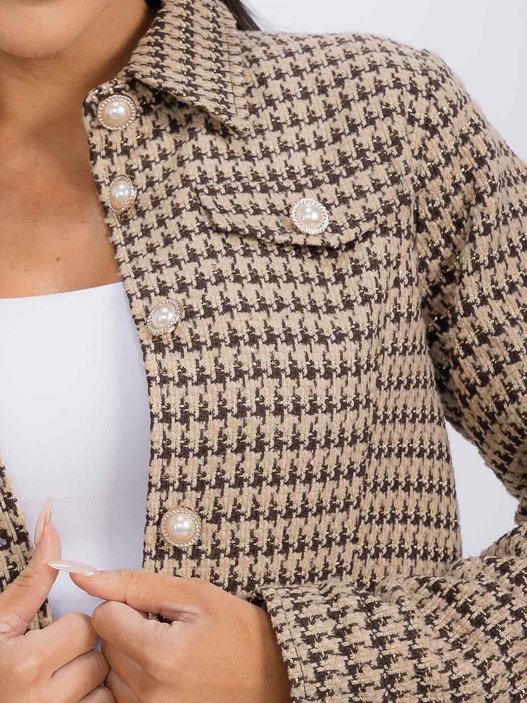 WOMEN'S LONG SLEEVE BUTTON CLOSURE TWEED BLAZER