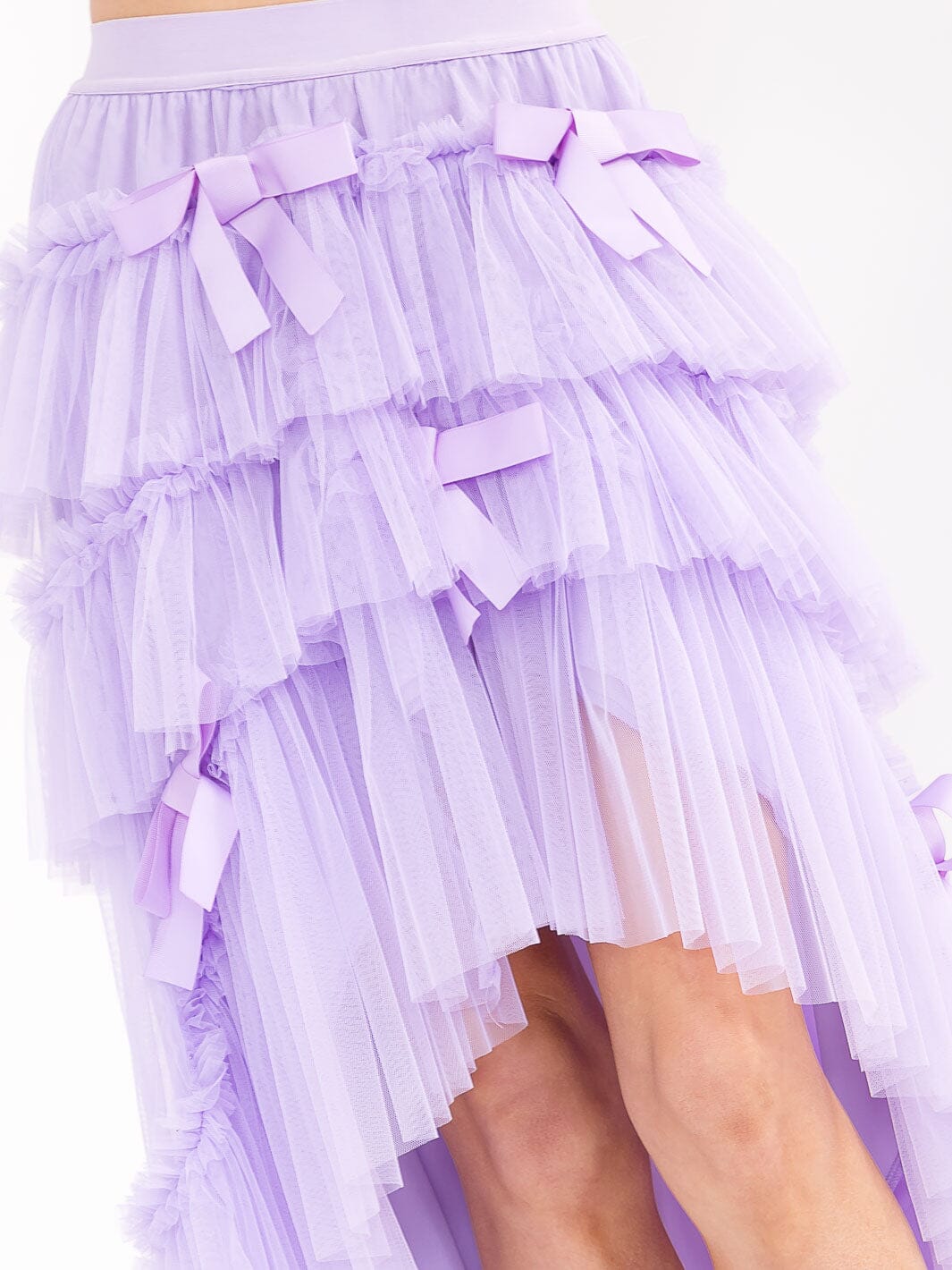 WOMEN'S ELASTIC WAIST TIERED RUFFLE HIGH-LOW BOWS MAXI SKIRT