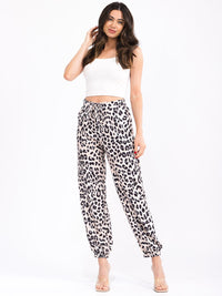 WOMEN'S ELASTIC WAIST FRONT POCKETS JOGGER ANIMAL PRINT PANTS