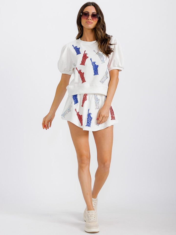 WOMEN'S SHORT SLEEVE TOP & ELASTIC WAIST MINI SHORT SEQUINS 2PC. SET